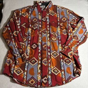 Vintage Roper Shirt Mens Large Red Southwestern Aztec Western Button Up 90s‎